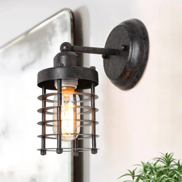LALUZ Mini Cage Wall Lights Rust Wall Sconce Industrial Sconces Wall Lighting