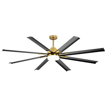 72" Black LED Standard Ceiling Fan with Remote Control, Gold