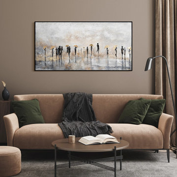 Framed abstract landscape art with gold "Summer Rain"