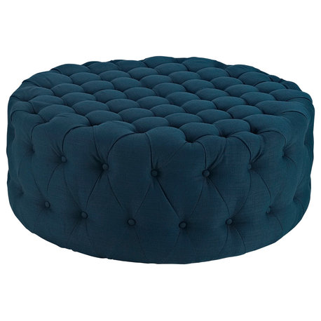 Amour Upholstered Fabric Ottoman, Azure