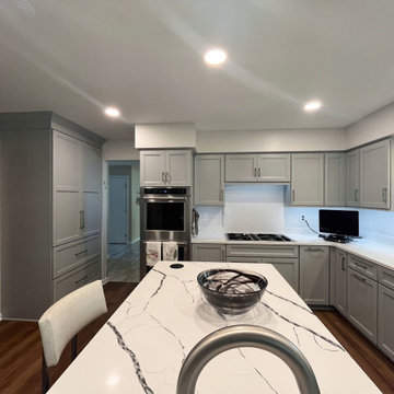 Custom Two Tone Gray Kosher Kitchen with Quartz Countertops
