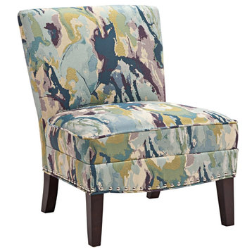 Contemporary Accent Chair, Armless Design With Padded Seat, Watercolor Print
