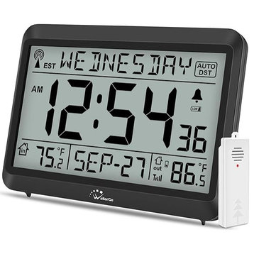 Atomic Clock with Indoor Outdoor Temperature, Self-Setting Digital Wall Clock