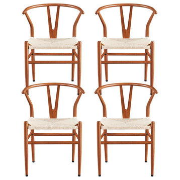 Set of 4 Dining Chair, Knitted Seat & Unique Curved Open Back, Metallic Brown