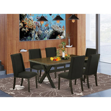 East West Furniture X-Style 7-piece Wood Dining Table and Chairs in Black Finish