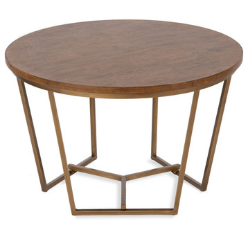 Solvay Wood and Metal Coffee Table, Walnut Brown 28x28x18