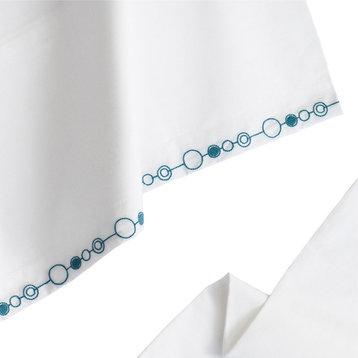 Chain Standard Pillowcases, Set of 2, White With Turquoise