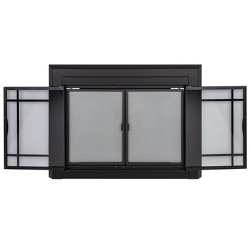Pleasant Hearth Easton Collection Fireplace Glass Door, Black, Large