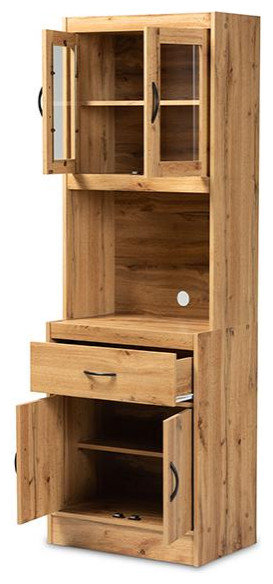Oak Brown Finished Wood Kitchen Cabinet and Hutch - Contemporary ...