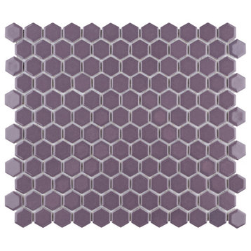 Metro 1" Hex Glossy Purple Porcelain Floor and Wall Tile