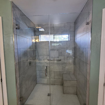 Bathtub Remodel into a Grey/Beige Modern Walk-in Shower