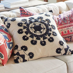 POM POM MEDALLION EMBROIDERED PILLOW COVER - 24" - Pillow Protectors