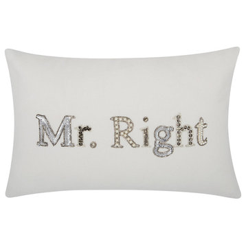 Mina Victory Luminecence "Mr Right" White Throw Pillow