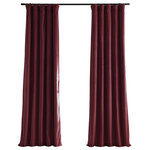 Half Price Drapes - Signature Burgundy Blackout Velvet Curtain Single Panel, 50"x96" - You will instantly fall in love with the Signature Burgundy Velvet Blackout Panel. These soft plush pile velvet panels will allow you to get restful sleep as they keep light out and provide optimal thermal insulation. They have a natural luster with a depth of color that creates a formal, polished look. Made of high-quality, poly velvet and soft flowing polyester blackout thermal lining. For proper fullness panels should measure 2-3 times the width of your window/opening. Bring your home design to its fullest and most stylish potential with the Signature Burgundy Velvet Blackout Panels.