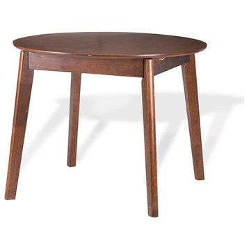 Extendable Round Dining Room Table Modern Solid Wood, Medium Brown