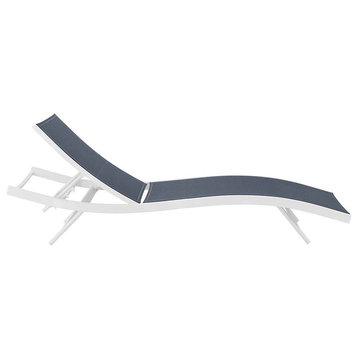 Modway Glimpse Aluminum & Mesh Patio Chaise Lounge in White and Navy