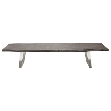Solid Wood Accent Bench, Espresso Finish With Silver Metal Inlay, Base