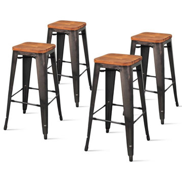 Pemberly Row 30" Backless Bar Stool in Gray/Silver (Set of 4)