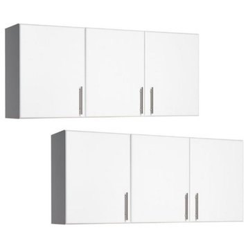 Home Square 3 Door Wood Wall Cabinet Set in White (Set of 2)