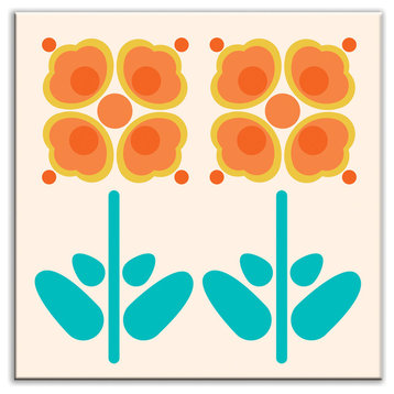4.25"x4.25" Folksy Love Glossy Decorative Tile, Pressed Flowers Orange