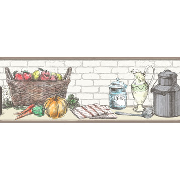 GB40011g8 Basket & Kitchenware Peel and Stick Wallpaper Border 10in x 15ft Long