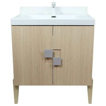 31.5" Single Sink Vanity With White Composite Granite Top, Neutral