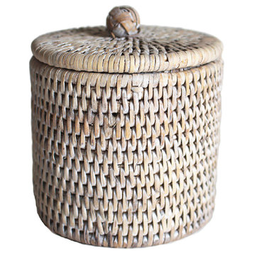 White Rattan Small Bathroom Containers Set of 2