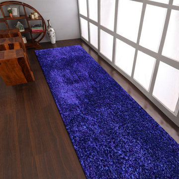Hand Tufted Shag Polyester Area Rug Blue