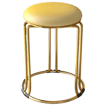 Nordic Suede and Leather Stacked Dining Round Stool, Yellow, Leather