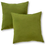 Greendale Home Fashions - Outdoor 17 in. Square Accent Pillow, Set of 2, Summerside Green - Add a stylish and contemporary accent to your outdoor furniture with this set of two Greendale Home Fashions 17 inch square outdoor accent pillows. Each pillow is overstuffed with 100% soft polyester fill, made from 100% recycled, post-consumer plastic bottles, for added comfort, strength and durability. It's exterior shell is made from a 100% polyester UV-resistant outdoor fabric. Pillow are water, stain, and mildew resistant. Featuring a sewn closure and knife edge design. A variety of colors and prints are available to enhance your outdoor decor.