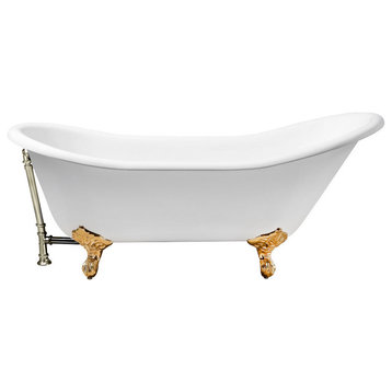 67" Cast Iron R5420GLD-BNK Soaking Clawfoot Tub and Tray With External Drain