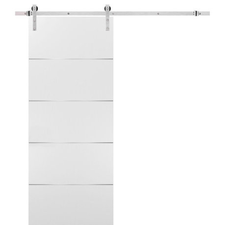 Planum 0020 Sliding Barn Door 42 x 84, White, Stainless Steel Rail 6.6ft