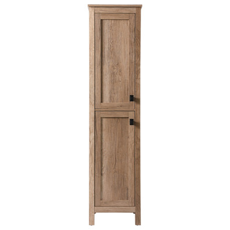 16" Wide Bathroom Linen Storage Freestanding Cabinet, Natural Oak