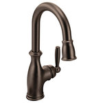 Moen - Moen Brantford 1-Handle High Arc Pulldown Bar Faucet, Oil Rubbed Bronze - Brantford kitchen and bar/prep faucets make a traditionally styled space feel truly finished. The spout enhances the curvature of the faucet body and handle for a beautiful, polished look. The pulldown spray wand offers Moens exclusive Power Boost technology for improved functionality at your fingertips.