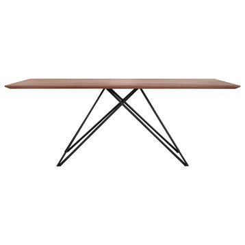 Modena Dining Table, Matte Black Finish and Walnut Wood Top