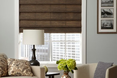 Natural Roman shades in soft-fold, or cascading style.