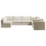 Meridian Furniture - Jacob Velvet Upholstered 7-Piece U-Shaped Modular Sectional, Cream - Create the ideal seating arrangement for your space when you pick and choose the elements you like mostincluding this Jacob velvet modular sectional. Mix and match items in the Jacob collection to bring your living space or family room together with a personalized slant. Soft cream velvet upholstery is soft and welcoming to the touch, adding a luxurious feel to everyday seating. Deep channel tufting adds to the piece's durability, and latches underneath the unit make it easy to attach to other pieces in the collection.