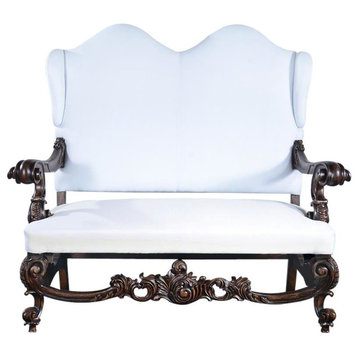 Throne Settee Baroque Rococo Winged Ornate Carved Wood Distressed