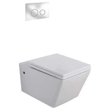 In-Wall Toilet Set, 2"x4" Carrier and Tank, Chrome Round Metal Actuators