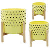 10" Dotted Planter With Wood Stand, Yellow