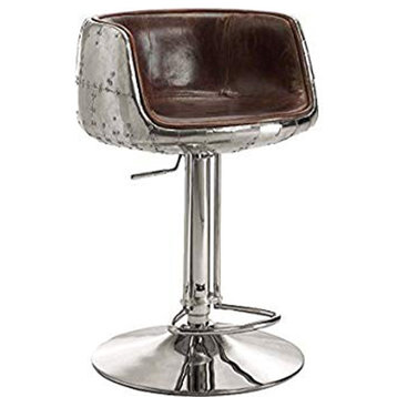 Comfy Adjustable Stool With Swivel, Vintage Brown & Silver
