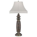 Lite Source - Holbrook Table Lamp in Antique Brass with Marble Body Fabric Shade CFL 25W - Stylish and bold. Make an illuminating statement with this fixture. An ideal lighting fixture for your home.&nbsp