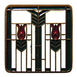 Inviting Home Inc. - Prairie Tulip Knob, Antique-Style Brass With Evergreen-Berry-Cream Enamel - Cabinet And Drawer Knobs