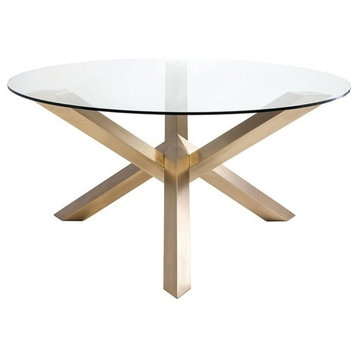 Maklaine 72" Round Glass Top Dining Table in Gold