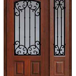 Prehung Sidelite Door 80 Fiberglass Valencia Arch Lite Wrought Iron - Front Doors