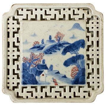 Chinese Blue White Scenery Porcelain Coaster Stand Soap Holder Hws2285