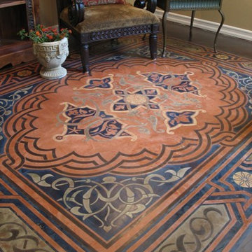 Artistic Concrete Floor with Blue and Red Hues