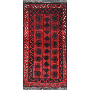 Imperial Red, Afghan Andkhoy, 100% Wool Hand Knotted Oriental Rug, 1'9"x3'4"