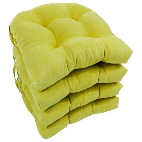 16" Solid Micro Suede U-Shaped Tufted Chair Cushions, Set of 4, Mojito Lime