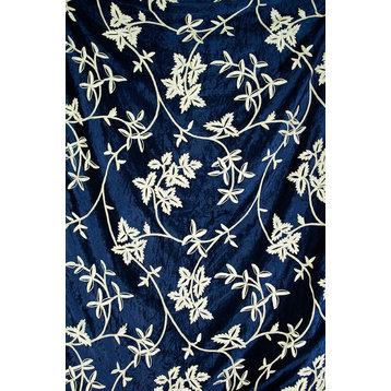 Hand-Embroidered Neela Velvet Throw, Navy Blue, 50"x70"